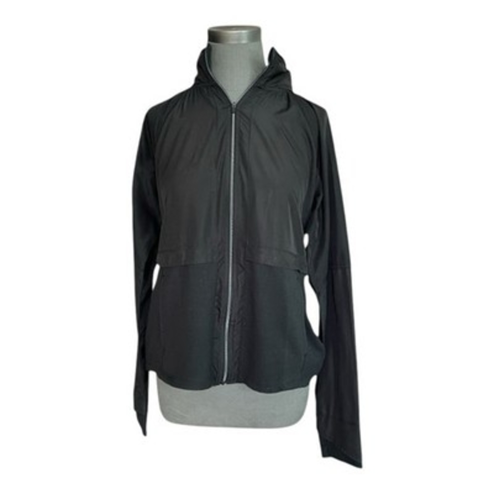 Avia Women's Black Hooded Windbreaker M Zip Front Long Sleeve Good Condition